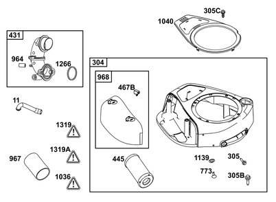 Blower Housing And Air Cleaner Group Diagram and Parts List for 31R977-0058-B5 200000 - 399999 Briggs and Stratton Engine